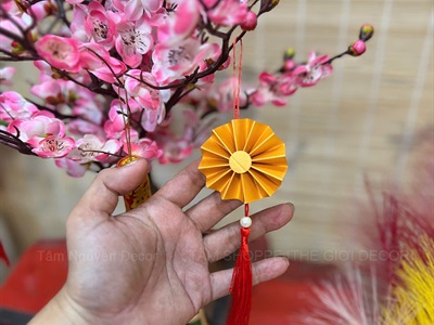 Phụ kiện treo Tết Quạt giấy nhung Vàng Đỏ mini [Cute] 5 - 7cm PKT-TET-14